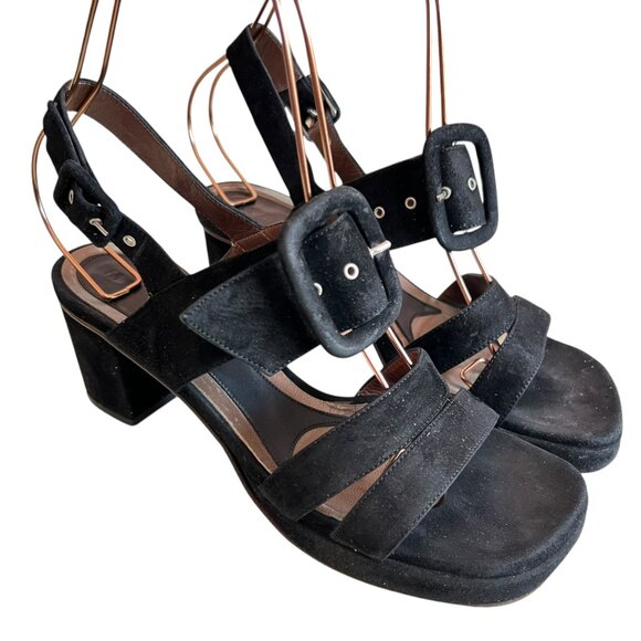 Marni high heel sandals black suede square toe IT 40 buckles grommets platform - Picture 3 of 12